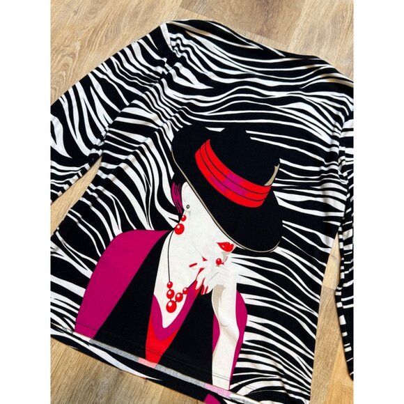 Y2K Peter Nygard Slinky Blouse Zebra Print Long Sleeve Top Lady Design S/M - Picture 6 of 8